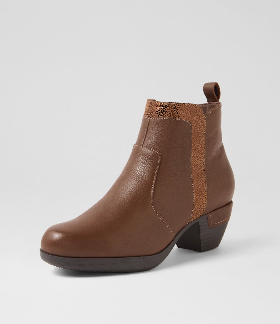 Raelynn D Brown Dot Leather Suede Ankle Boots