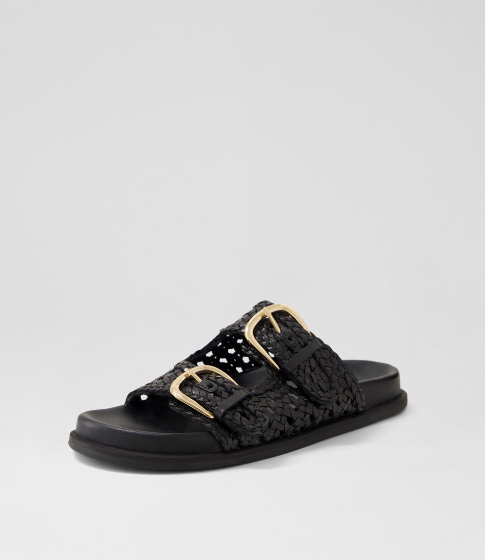 Britmi Black Leather Slides