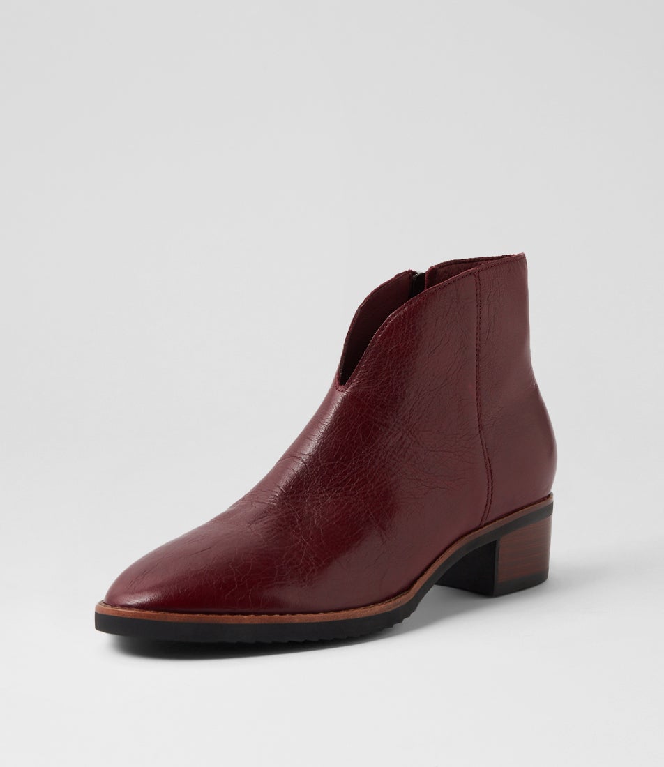 Talula Burgundy Leather Ankle Boots