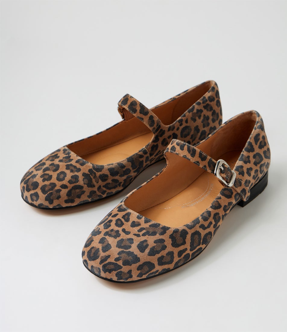 Devodie Xw Camel Leopard Suede Flat Shoes