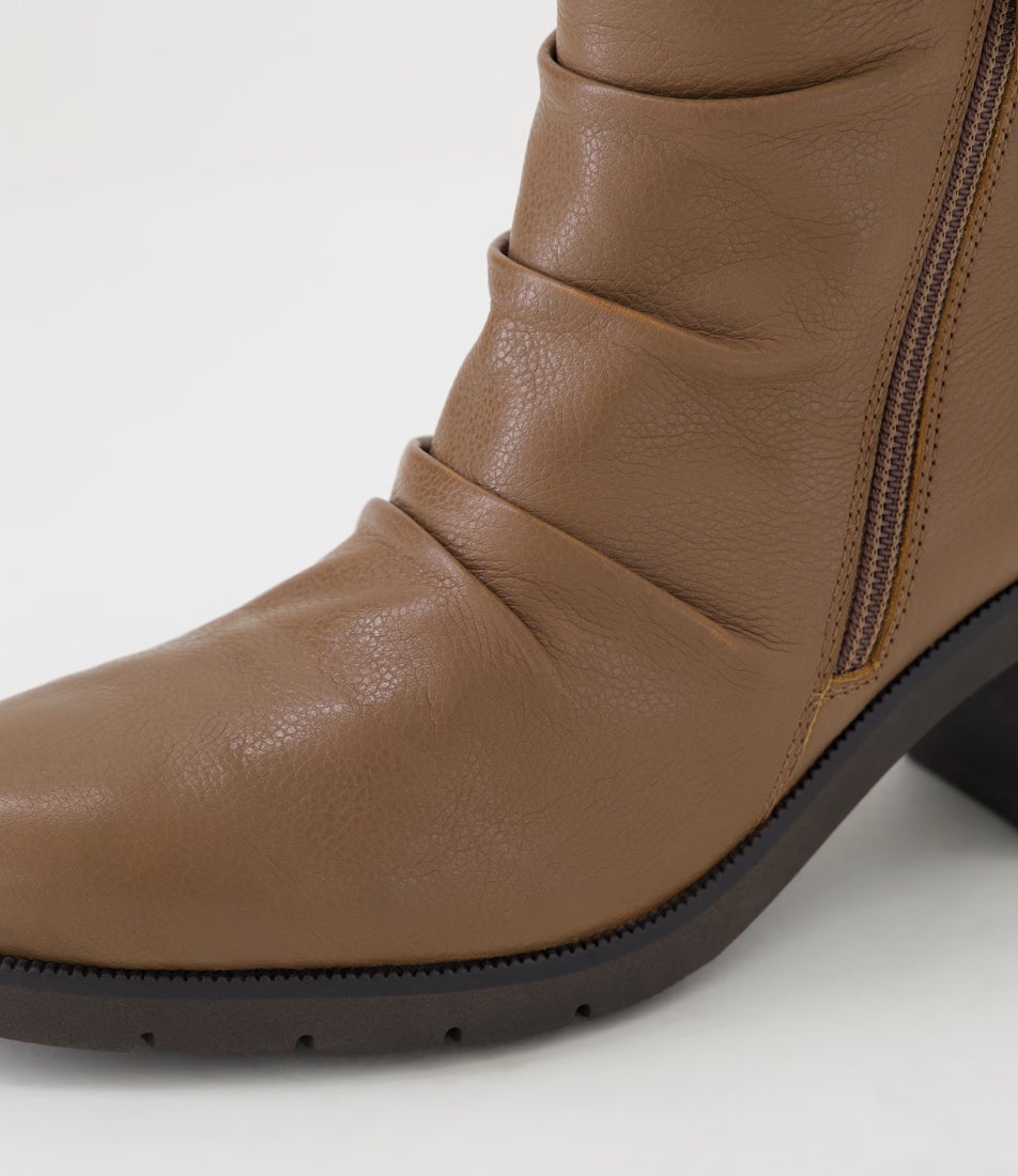 Aralie Mid Taupe Leather Ankle Boots