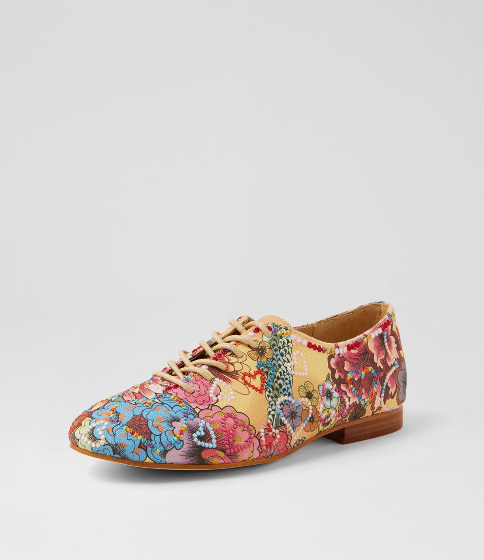 Gippsland Camel Multi Lace Up Flats