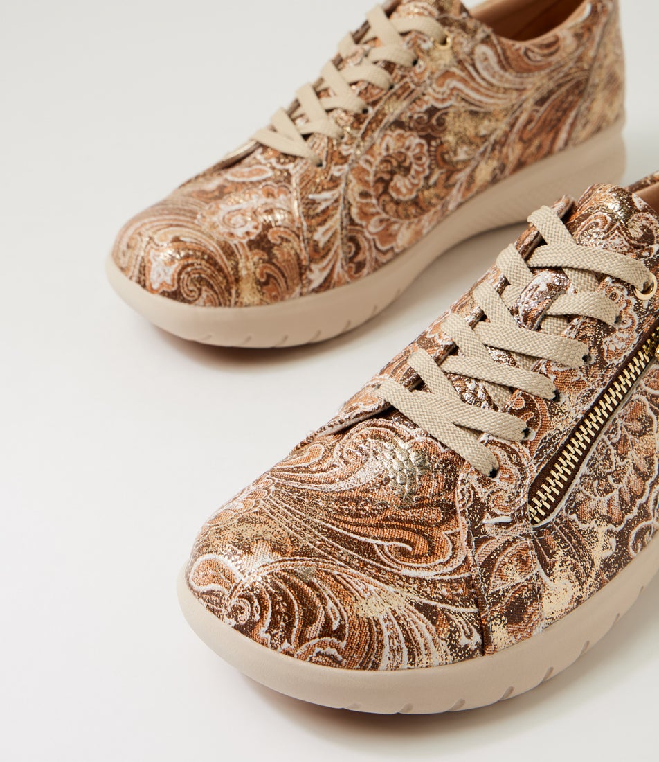 Solar Xf Choc Gold Paisley Leather Sneakers