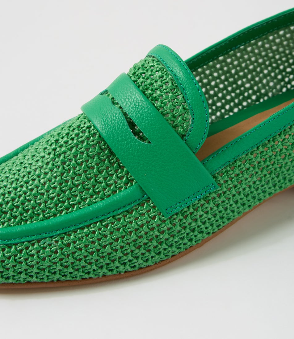 Iras Emerald Synthetic Raffia Leather Loafers