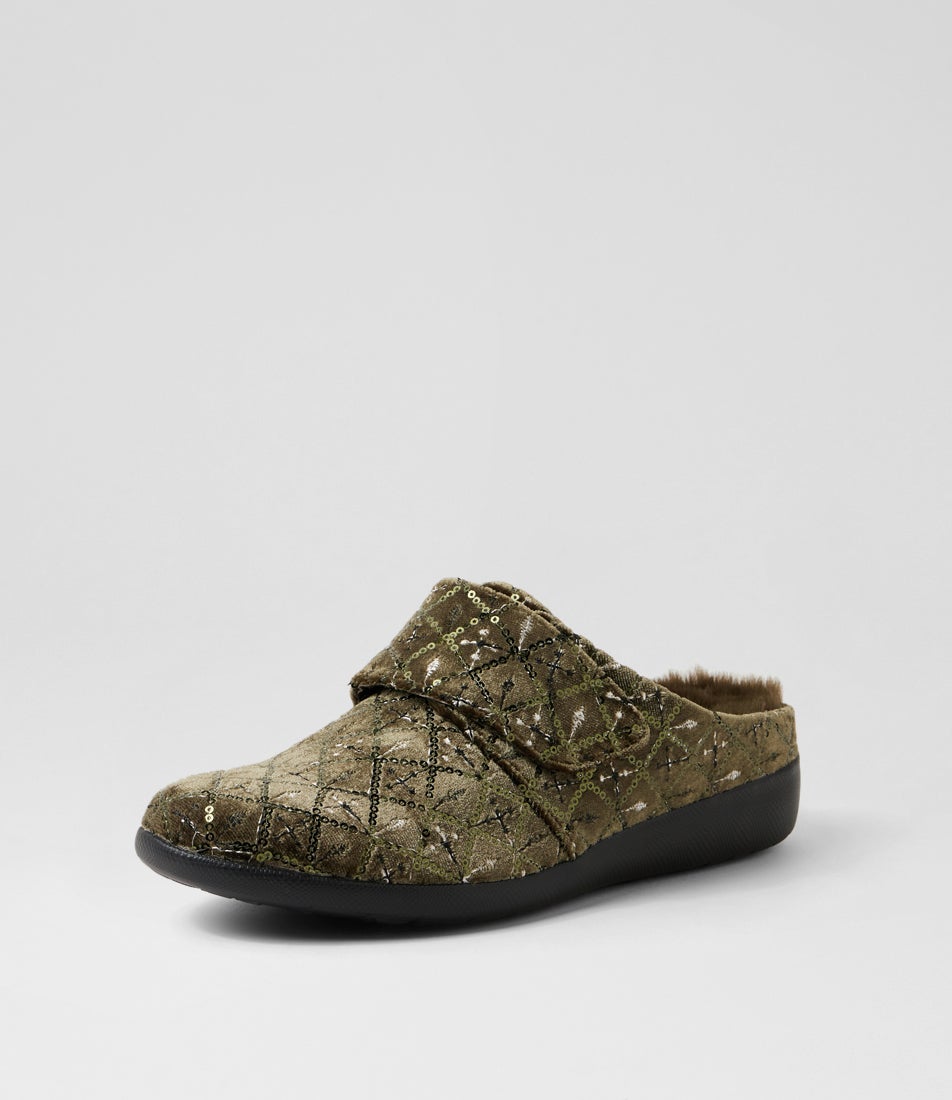 Fosco Xw Olive Diamond Velvet Slippers