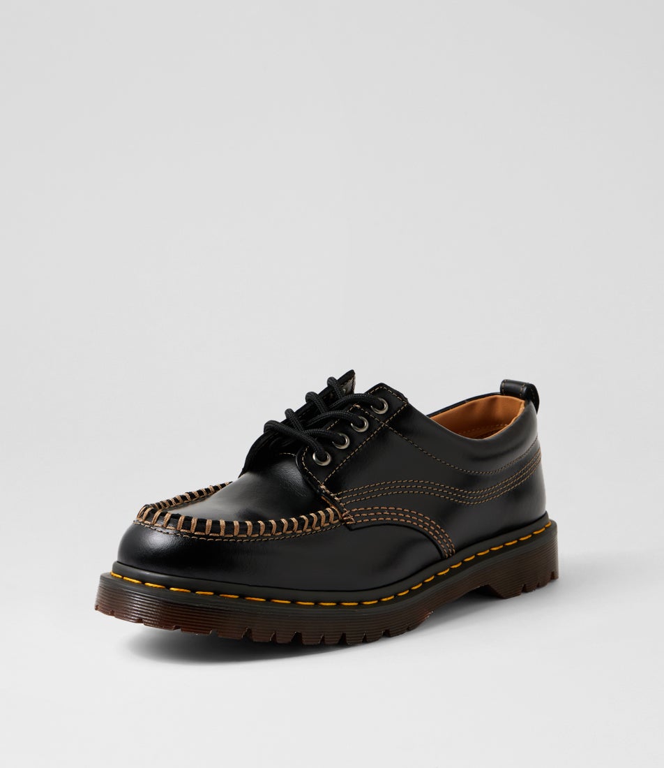 Lowell M Black Leather Lace Up Flats