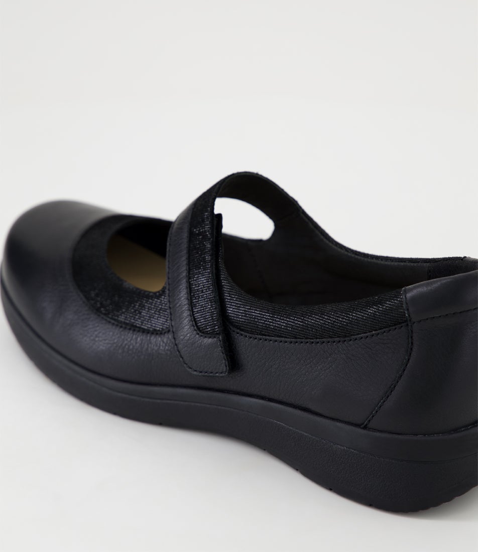 Arema D Black Shine Leather Suede Flat Shoes