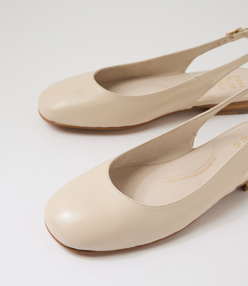 Ezil W Milk Natural Heel Leather Flat Shoes