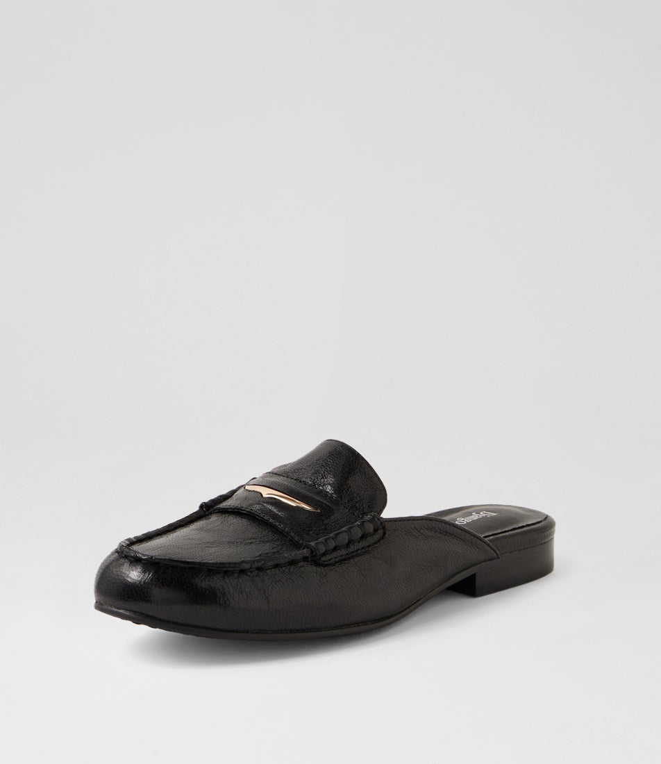 Tyreks Black Polish Leather Mules