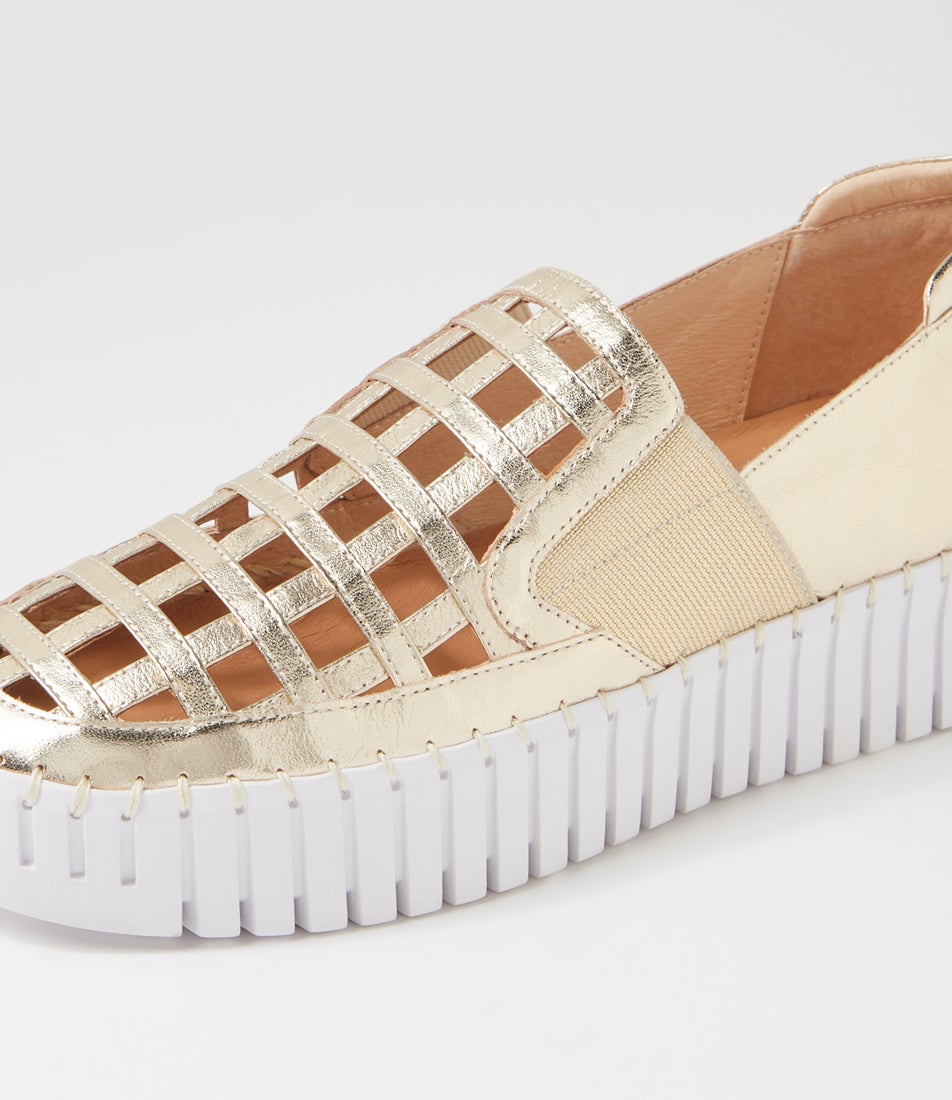 Blessa Pale Gold White Leather Sneakers