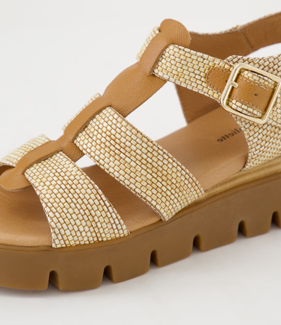 Rhodesy Coffee Dark Tan Synthetic Raffia Leather Sandals