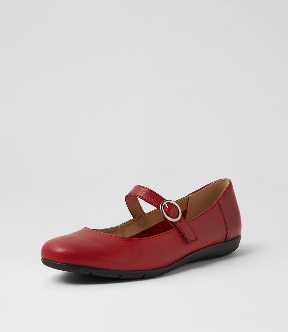 Hariet Red Leather Flat Shoes