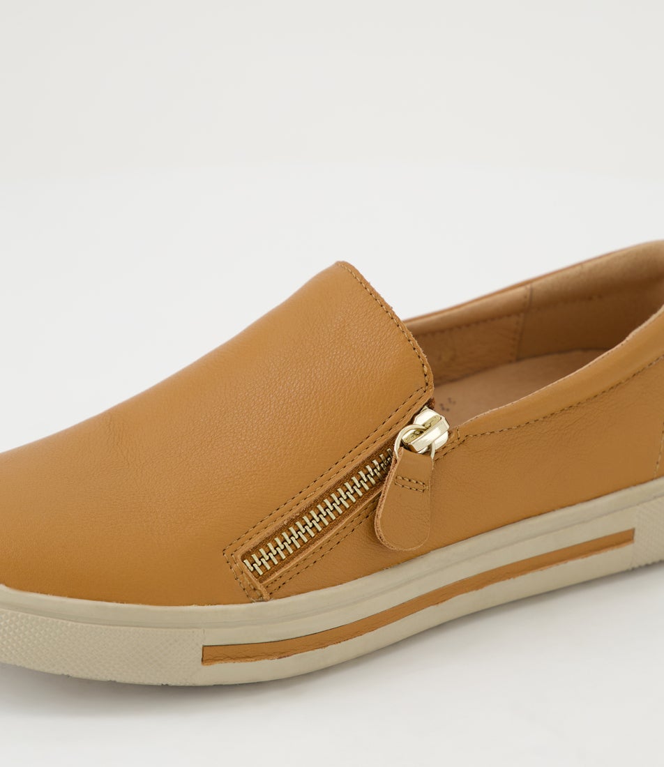 Bellisa Dark Tan Almond Leather Sneakers