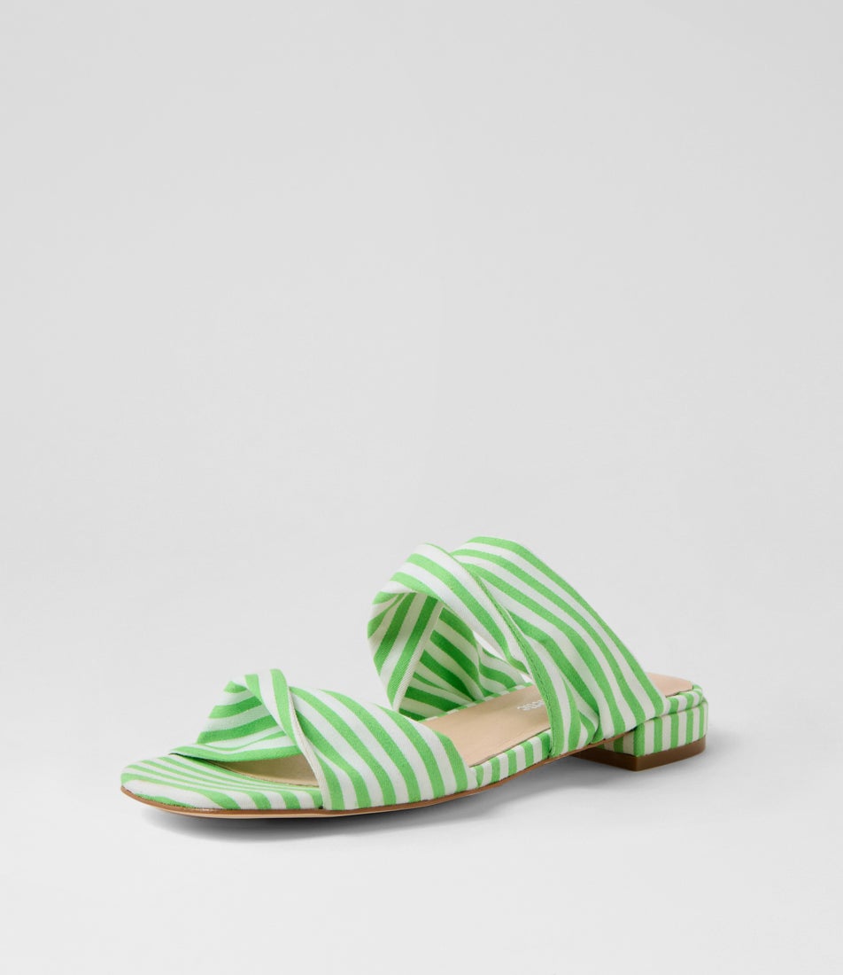 Mazzy Lime White Stripe Fabric Sandals