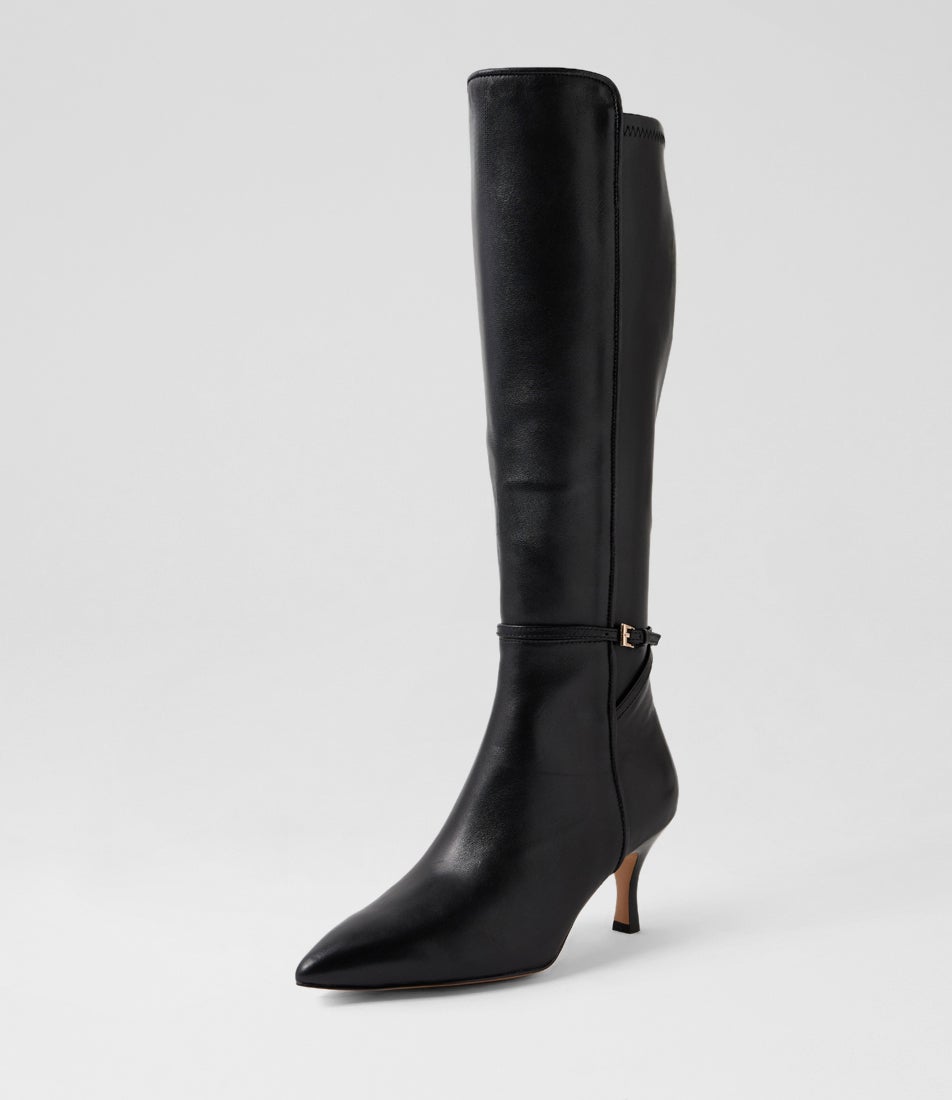 Tebbie Black Leather Stretch Knee High Boots