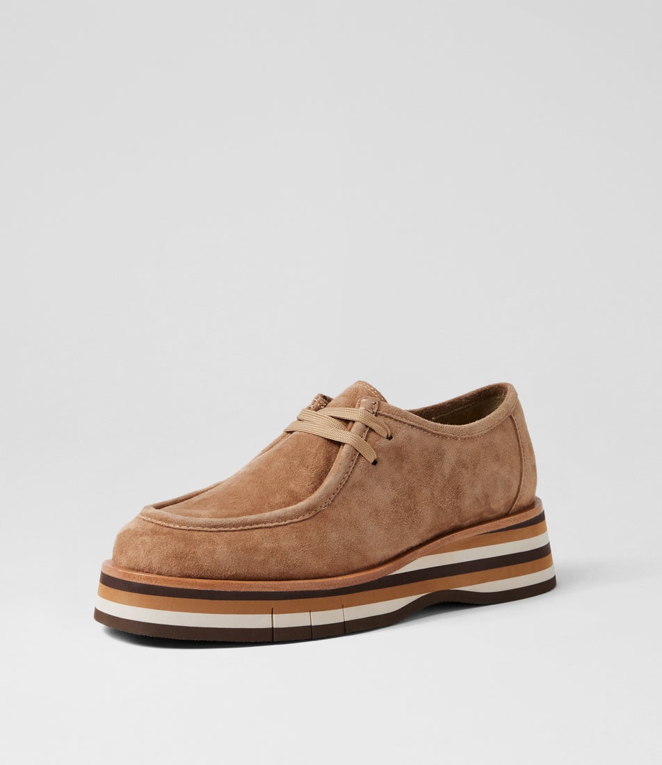 Gerlish Light Choc Tan Multi Suede Lace Up Flats