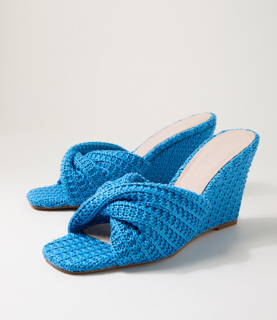 Katia New Blue Synthetic Raffia Sandals