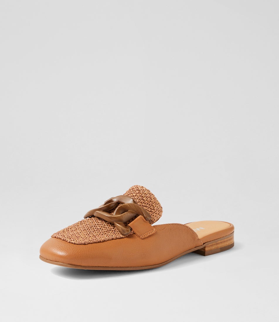 Peebles Dark Tan Leather Syn Raffia Loafers