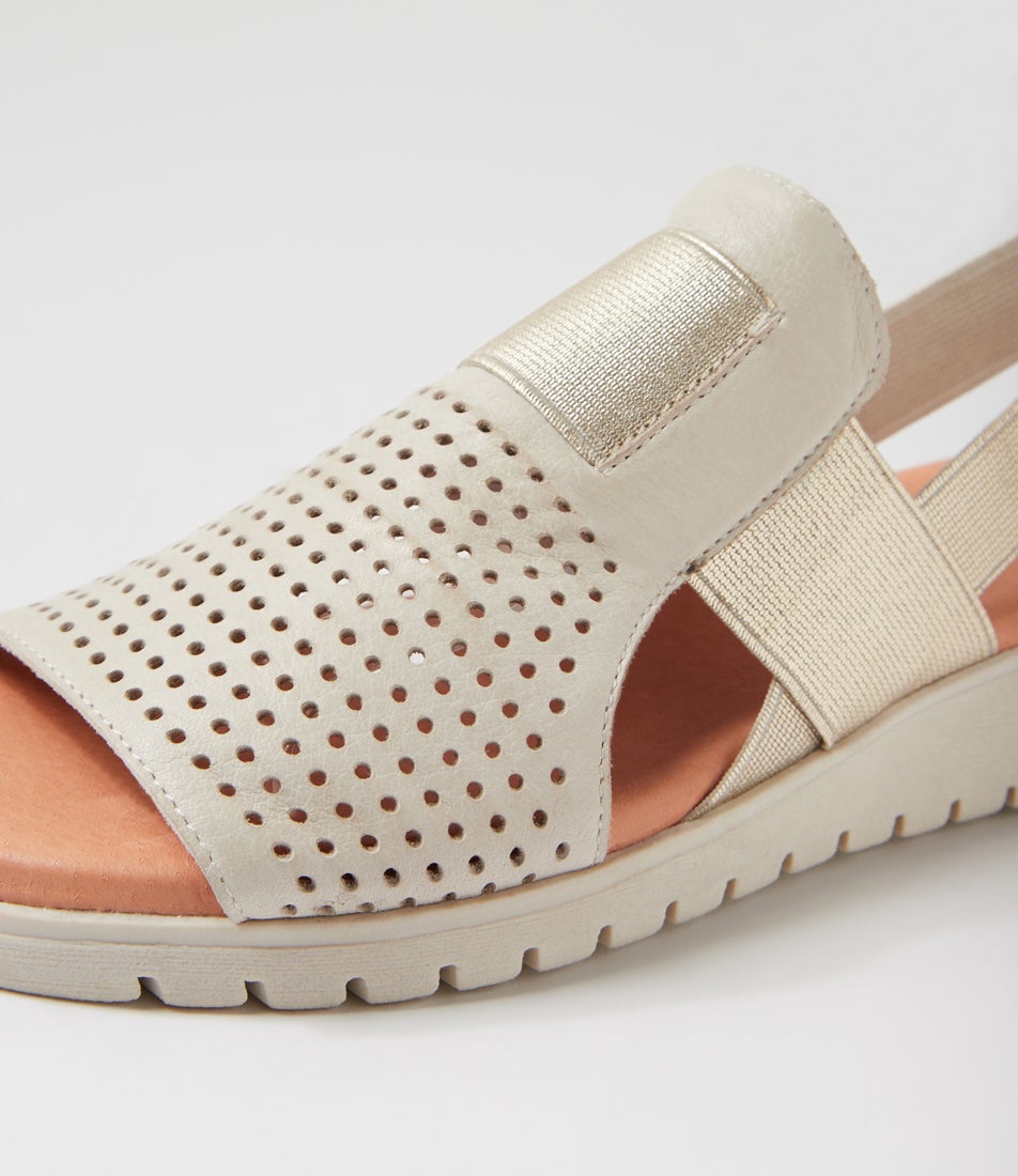 Maybel Almond Gold Leather Elastic Sandals