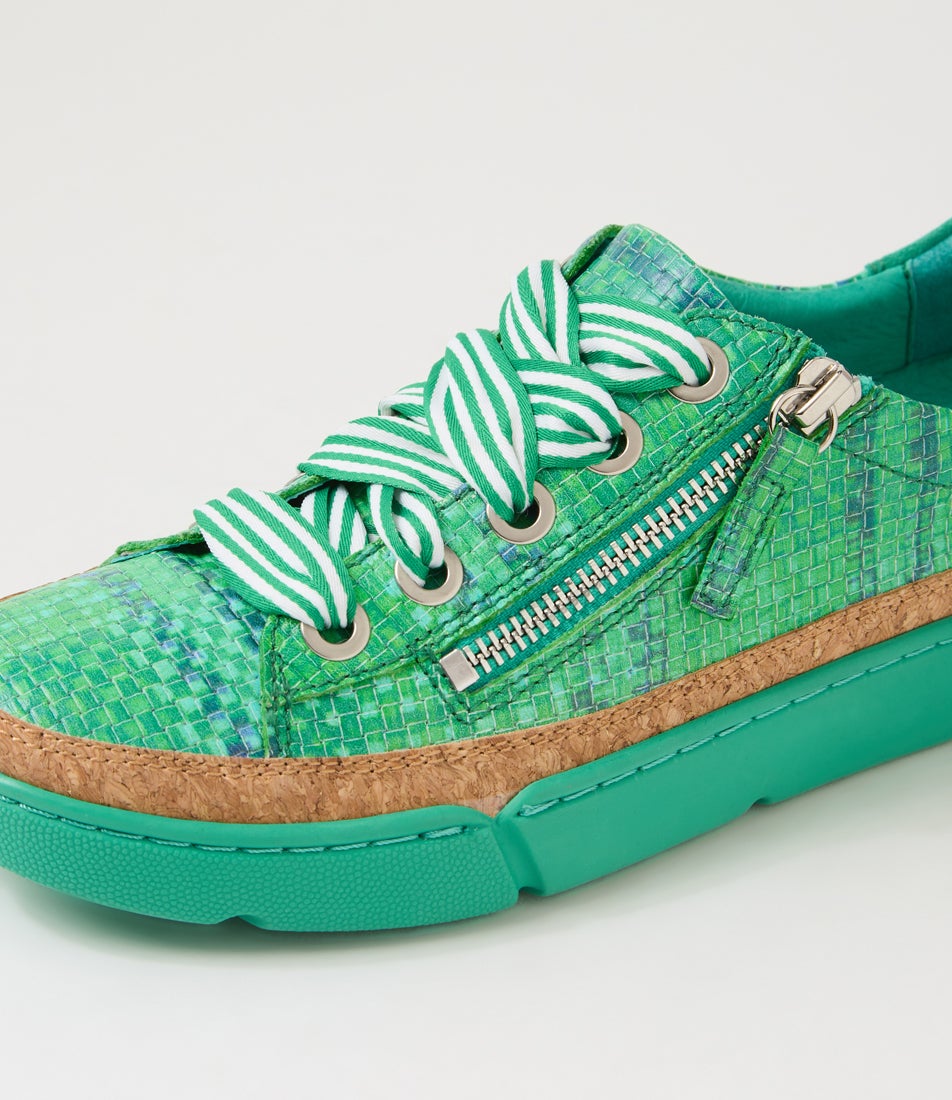 Torayne Green Multi Leather Lace Up Flats