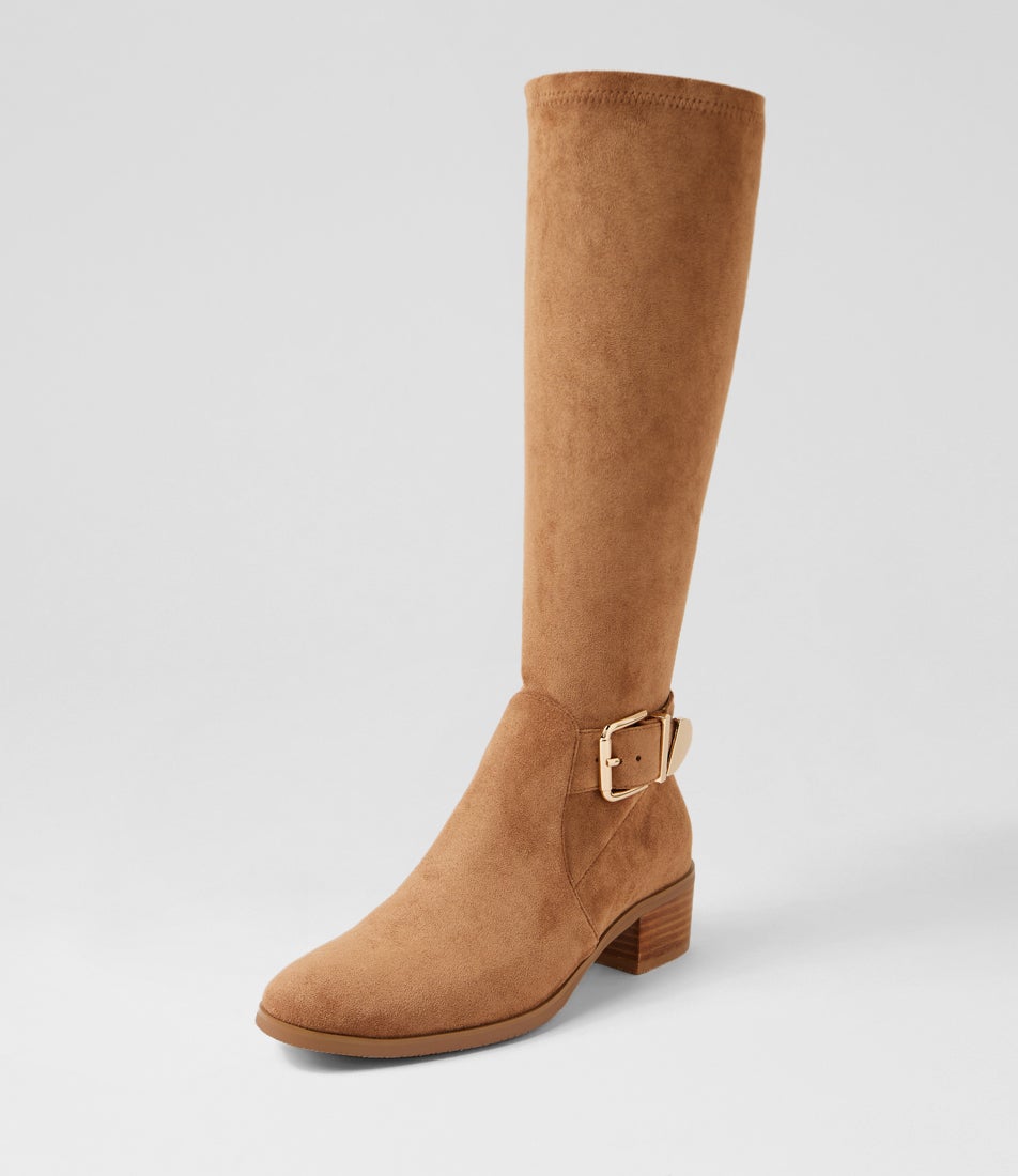 Teca Camel Stretch Microsuede Knee High Boots