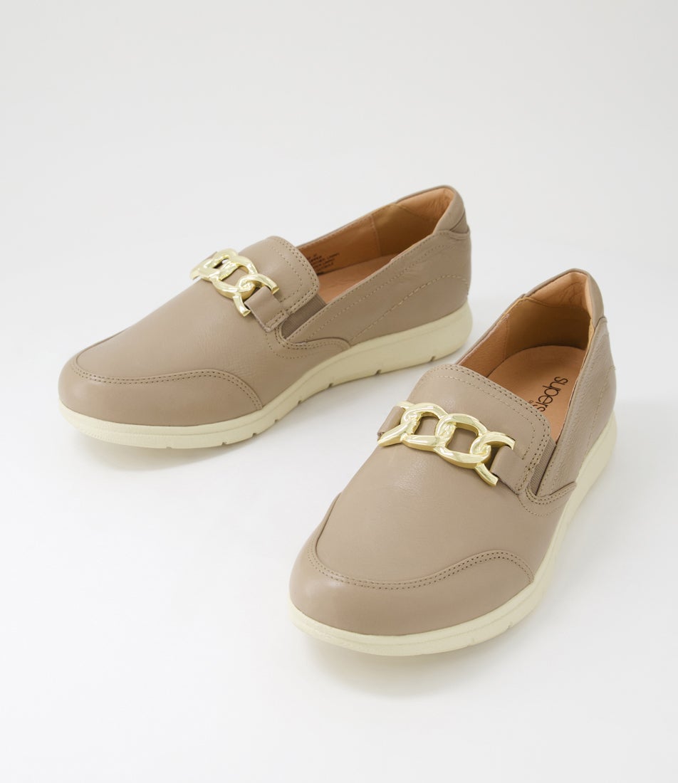 Daliah Light Taupe Leather Flat Shoes