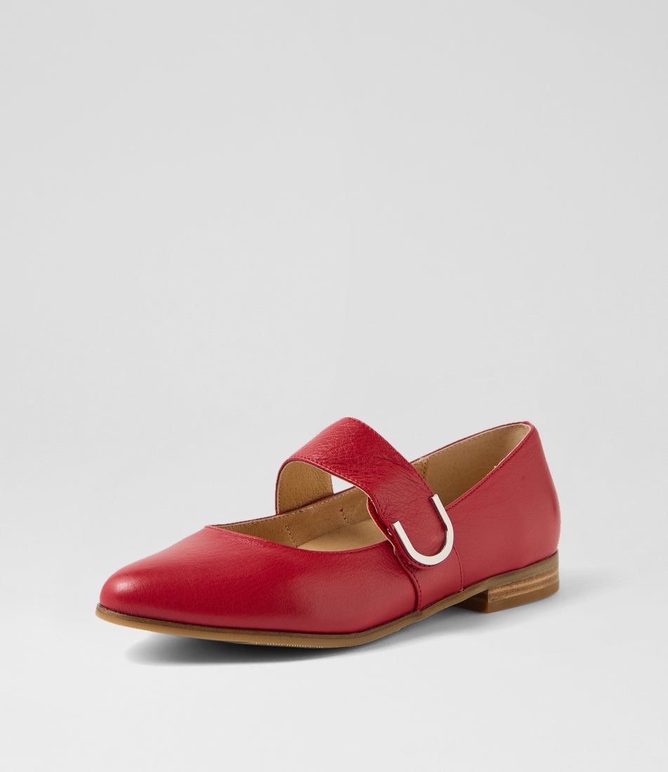Okla Xf Dark Red Leather Flat Shoes