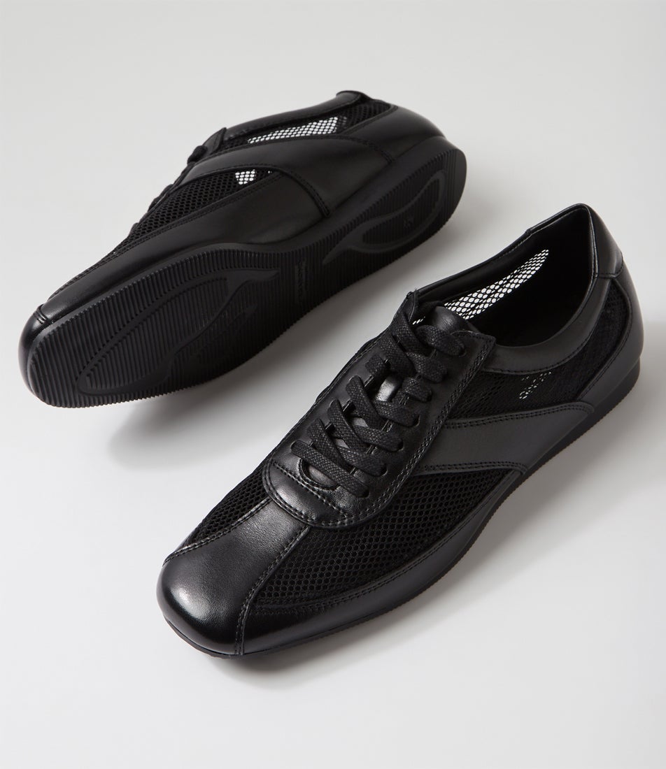 Hillary Black Leather Mesh Lace Up Sneakers