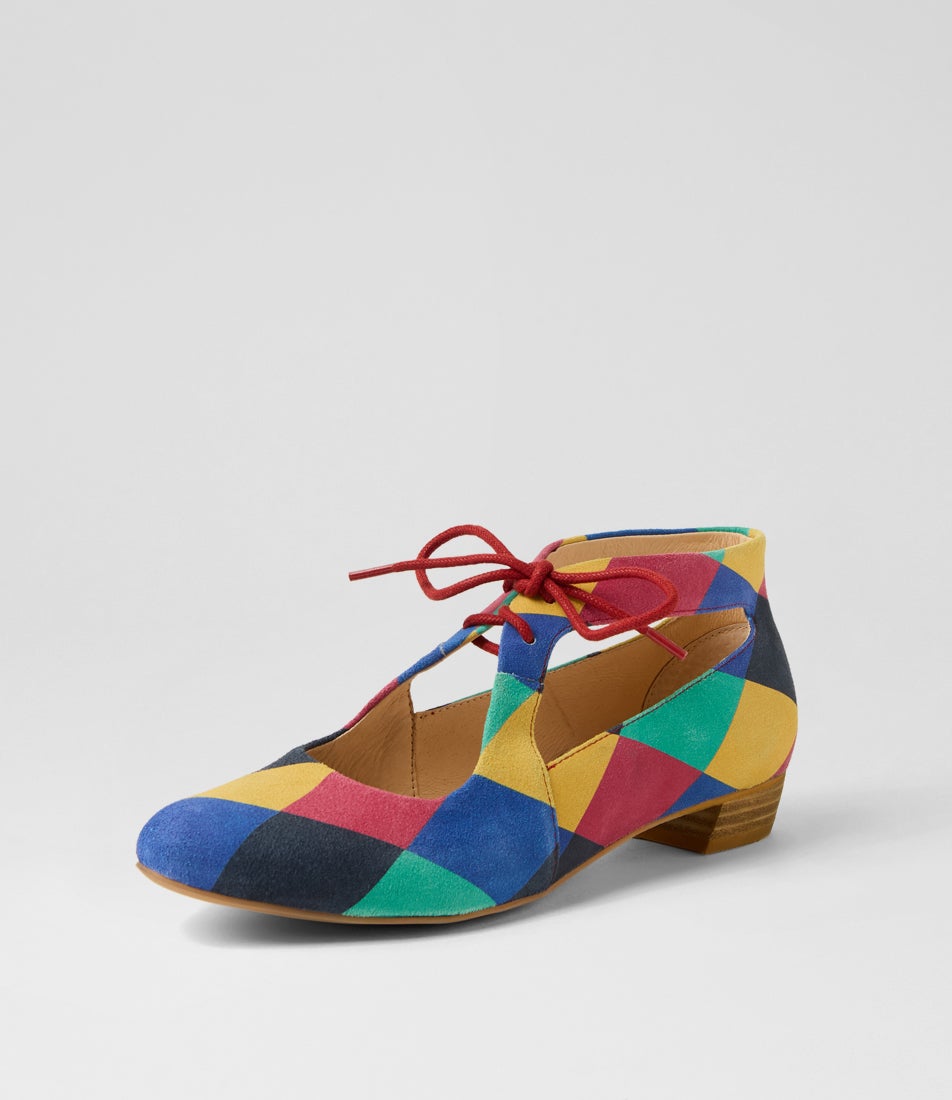 Ewing Red Harlequin Suede Lace Up Flats