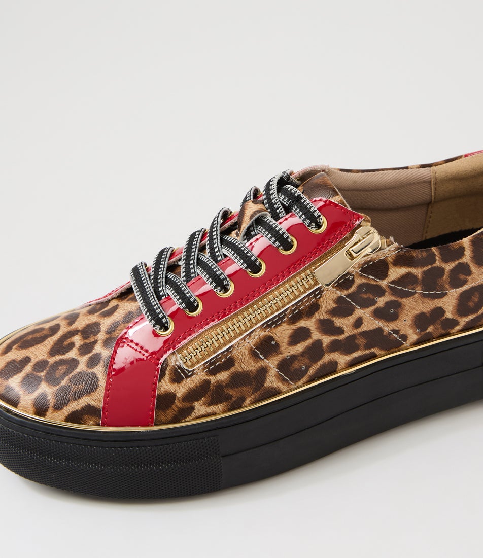 Skelos Leopard Dark Red Patent Pu Sneakers