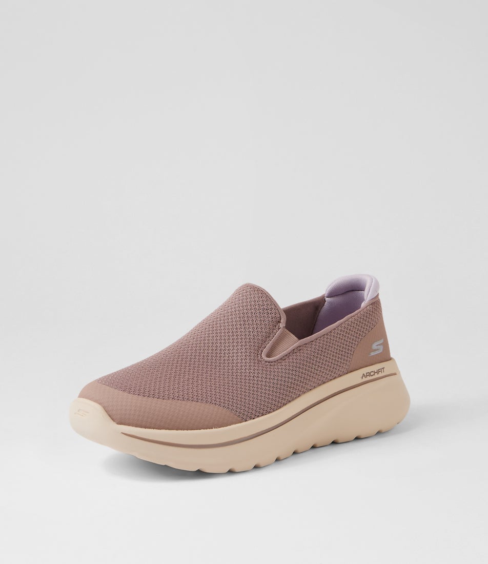 Go Walk Arch Fit N Joy Taupe Lavender Fabric Sneakers