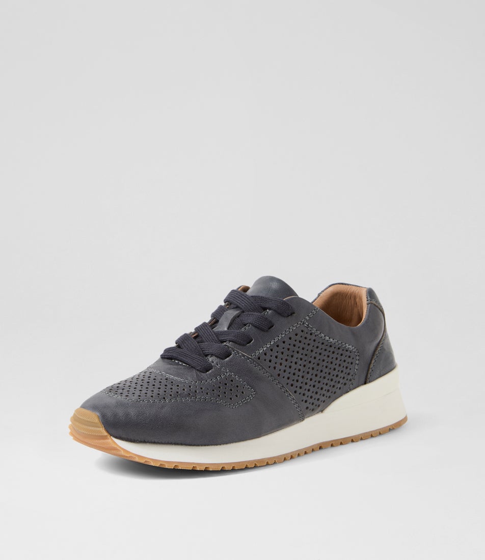 Intro Navy Shrunken Leather Sneakers