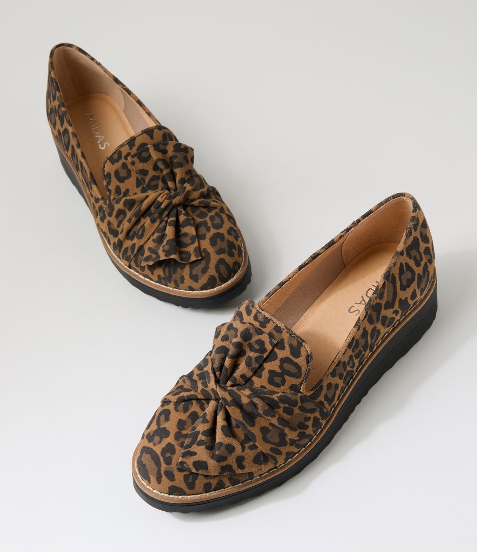 Opitto Camel Leopard Suede Flat Shoes