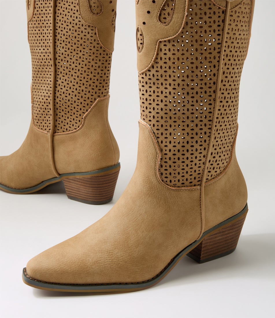 Maxine Caramel Fabric Knee High Boots