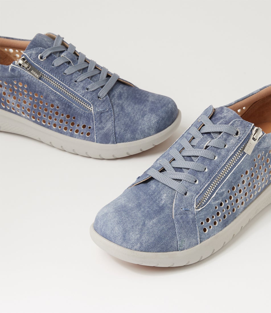 Shovo Xf Blue Distress Denim Leather Sneakers