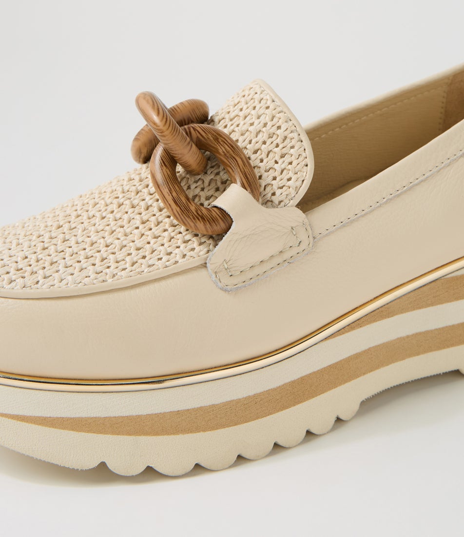Eggey Milk Ivory Leather Synthetic Raffia Loafers