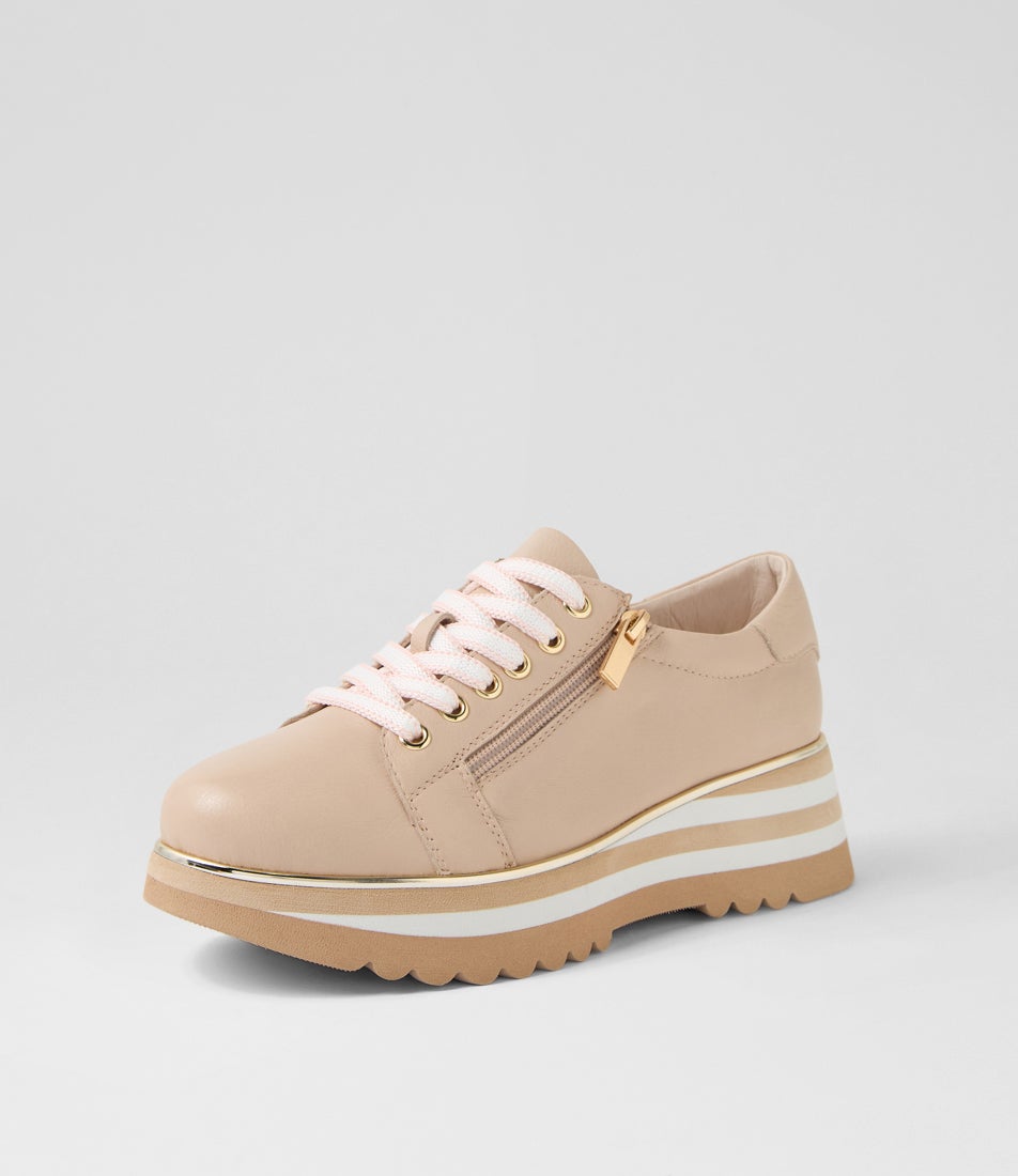Eammes Nude Leather Lace Up Flats