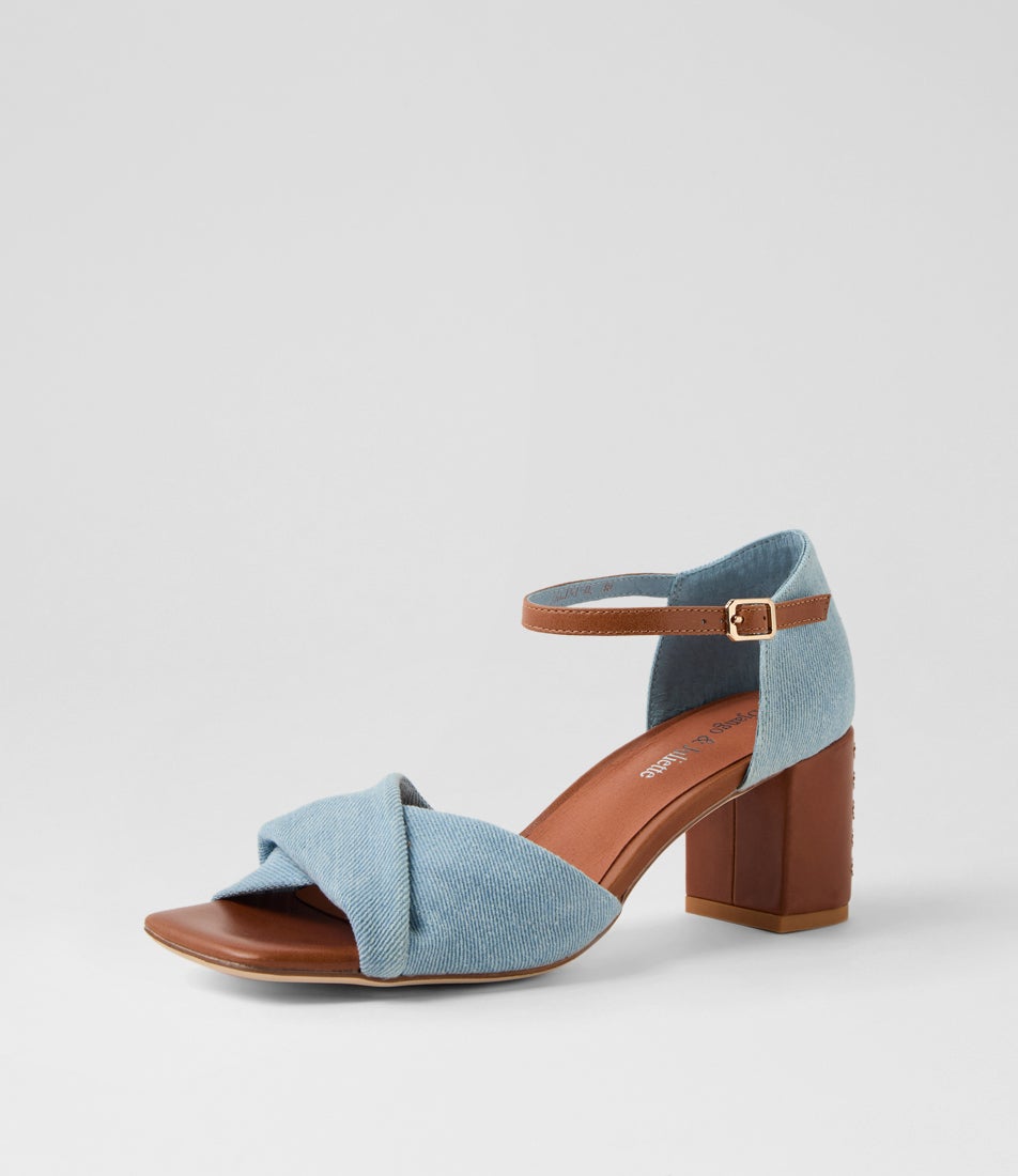 Jalini Light Denim Tan Fabric Sandals
