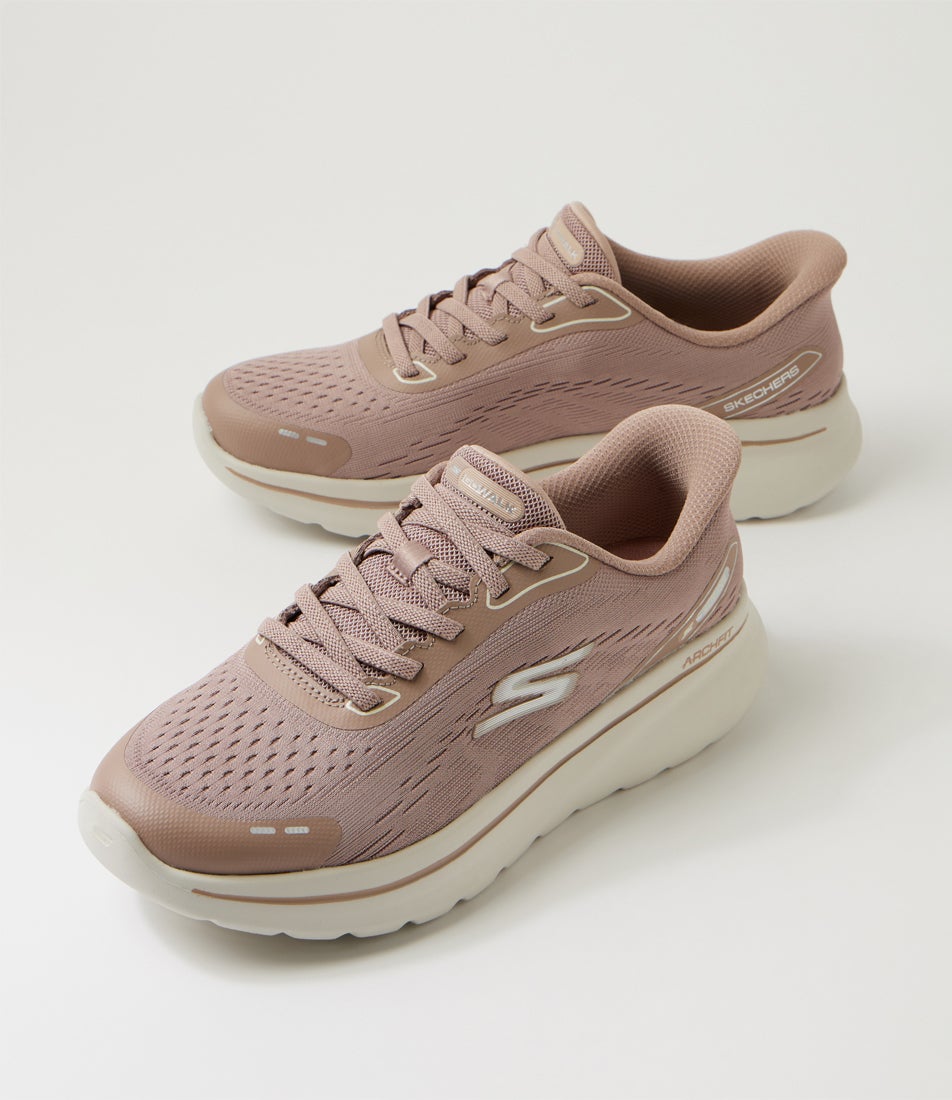 Go Walk Arch Fit N-Joy Lace Taupe Mesh Sneakers