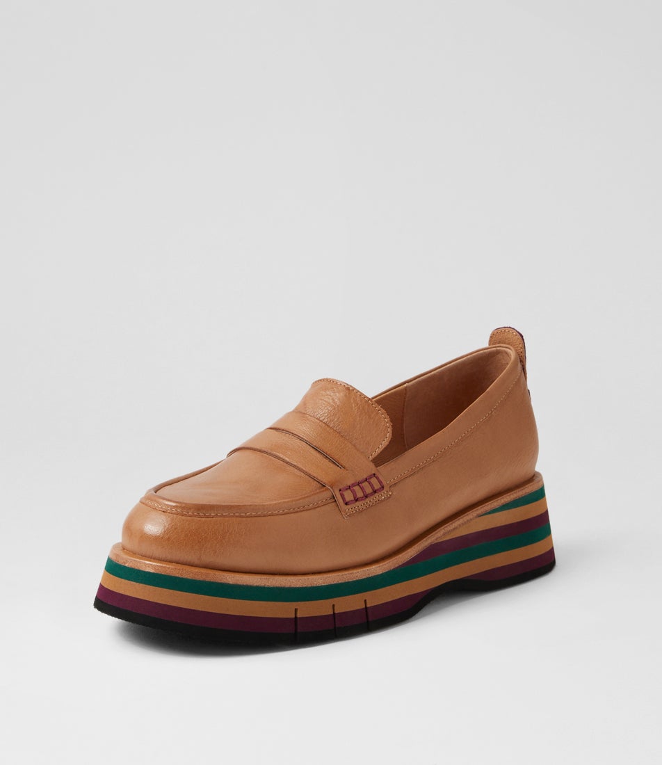 Glamms Cognac Burgundy Leather Loafers