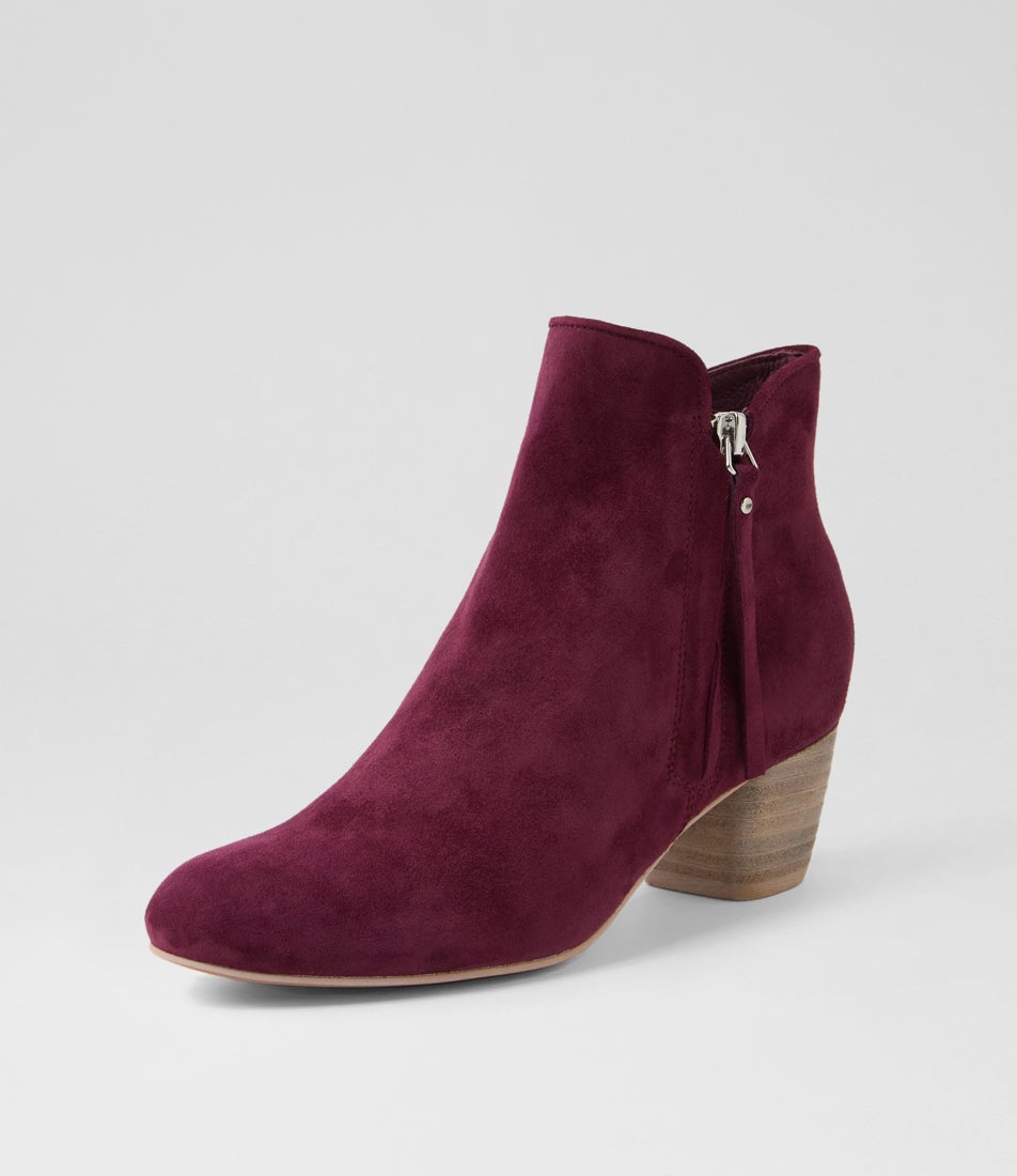 Demanse Burgundy Suede Ankle Boots