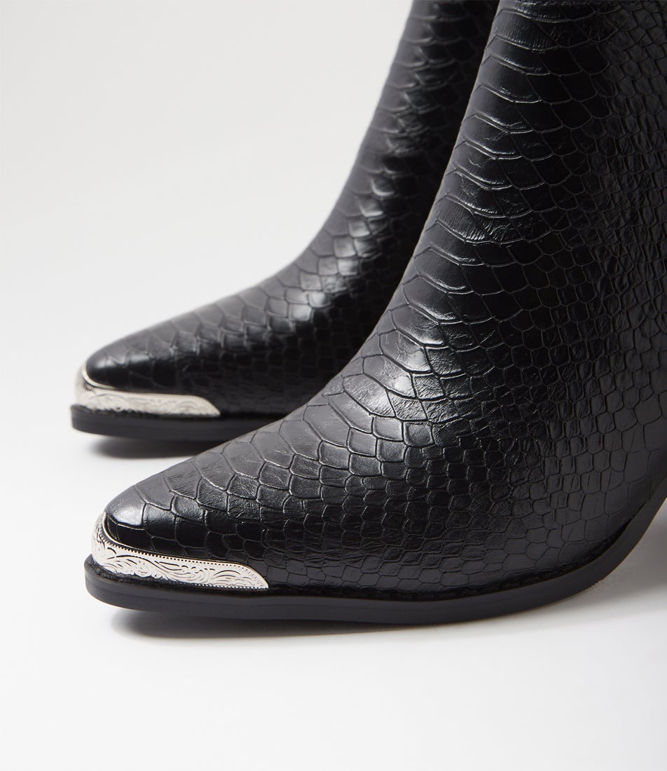 Austin Black Croc Leather Heels