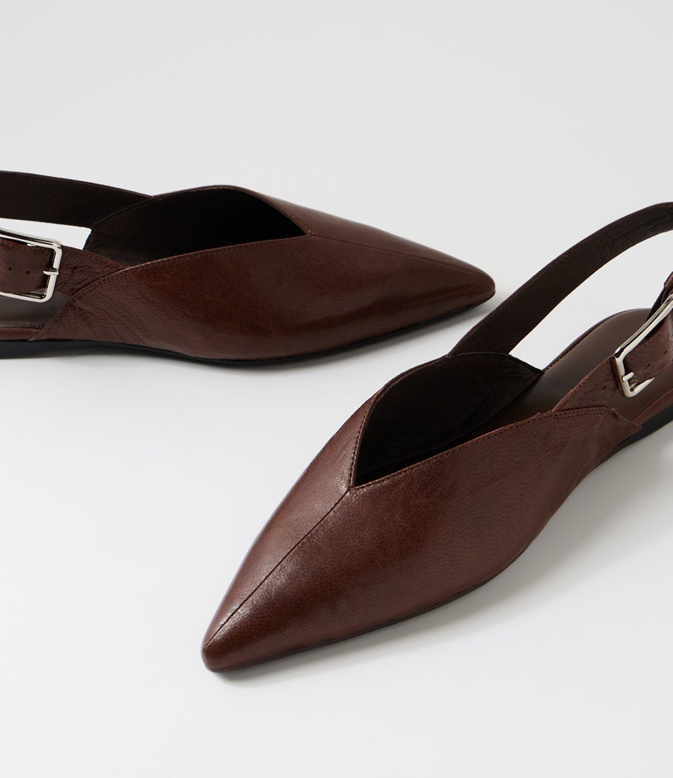 Foraya Choc Leather Flat Shoes