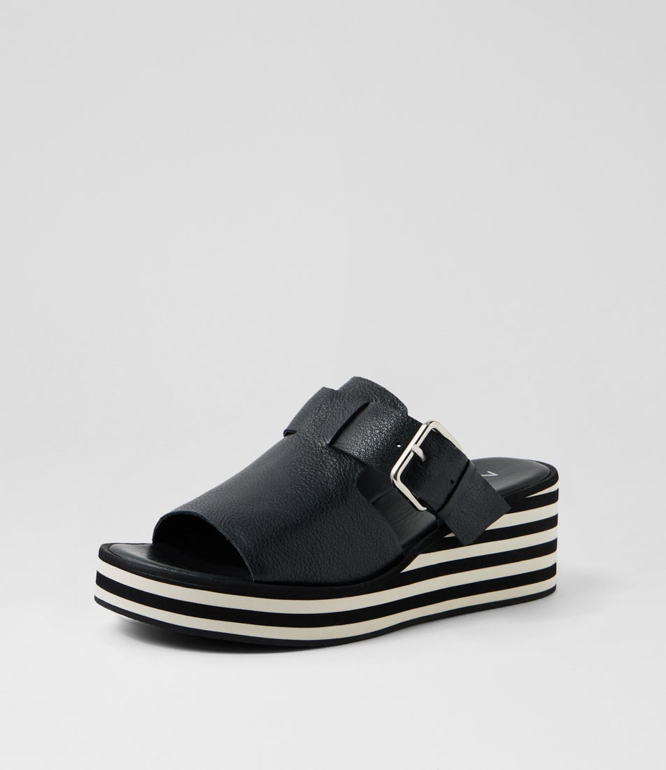 Fizzie Black Leather Slides