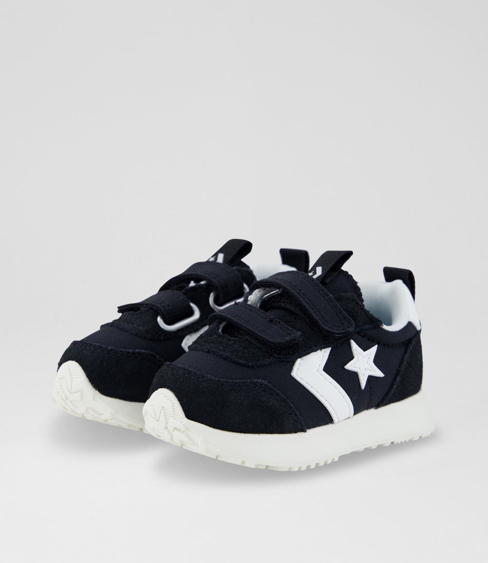 Omega Trainer Easy On Toddler Black White Fabric Sneakers