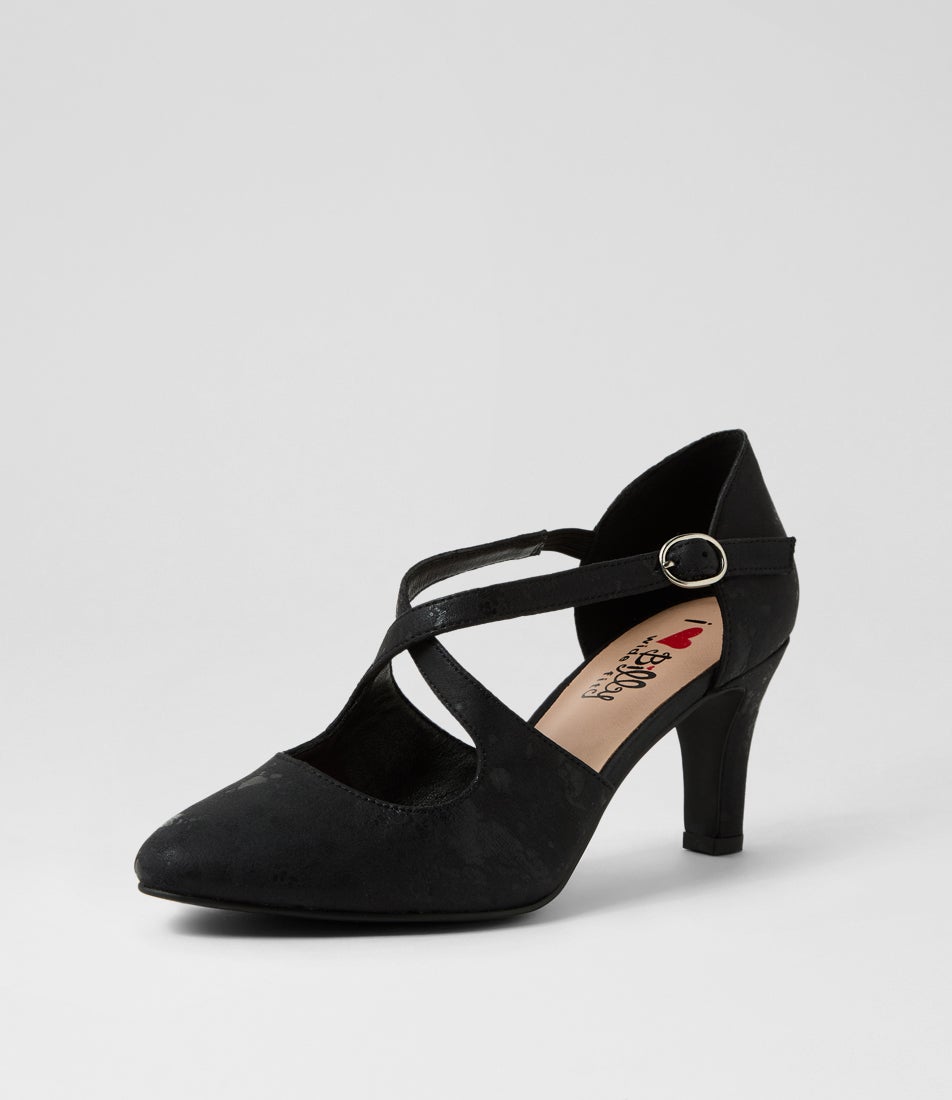 Irenna W Black Shimmer Fabric Heels