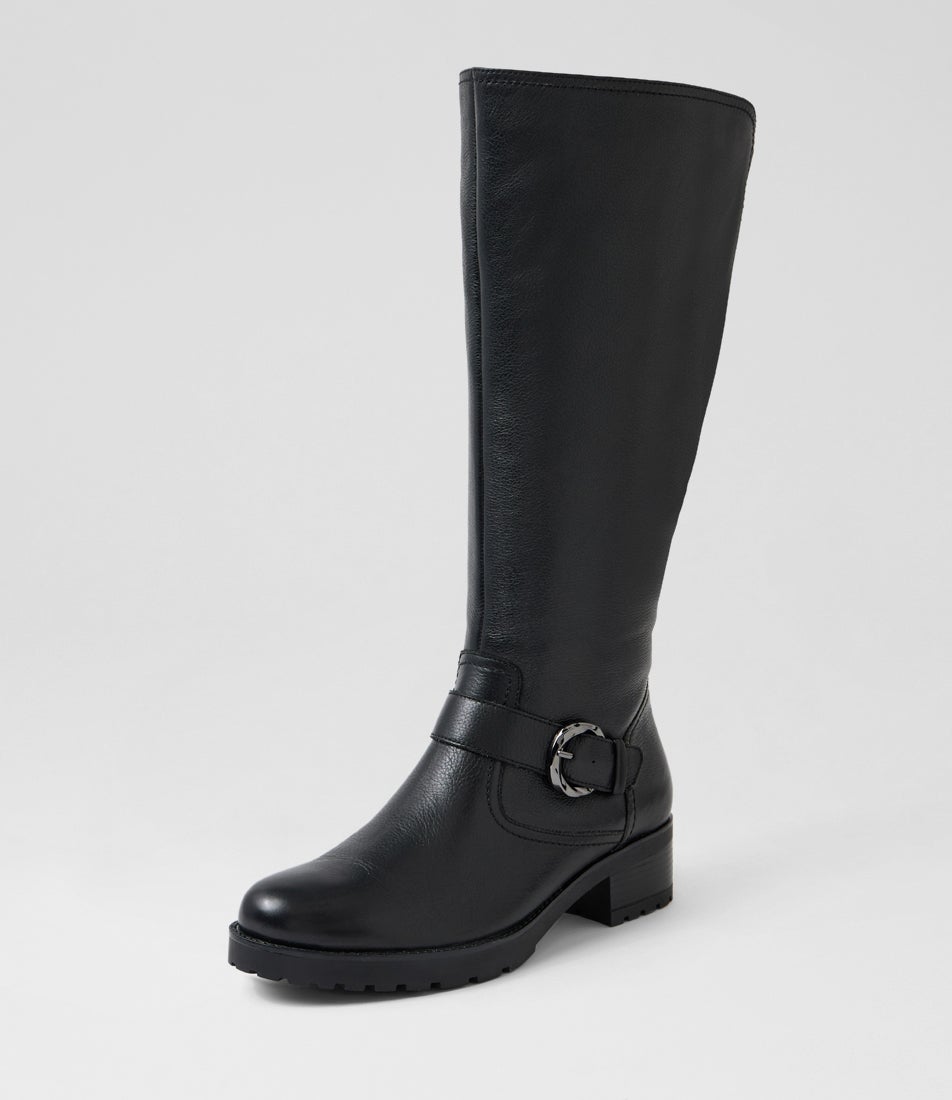 Kazzie W Black Leather Knee High Boots Kazzie W Black Leather Knee High Boots