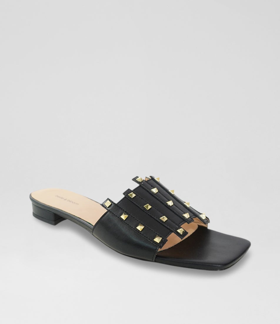 Pyramid Stud Black Leather Mules