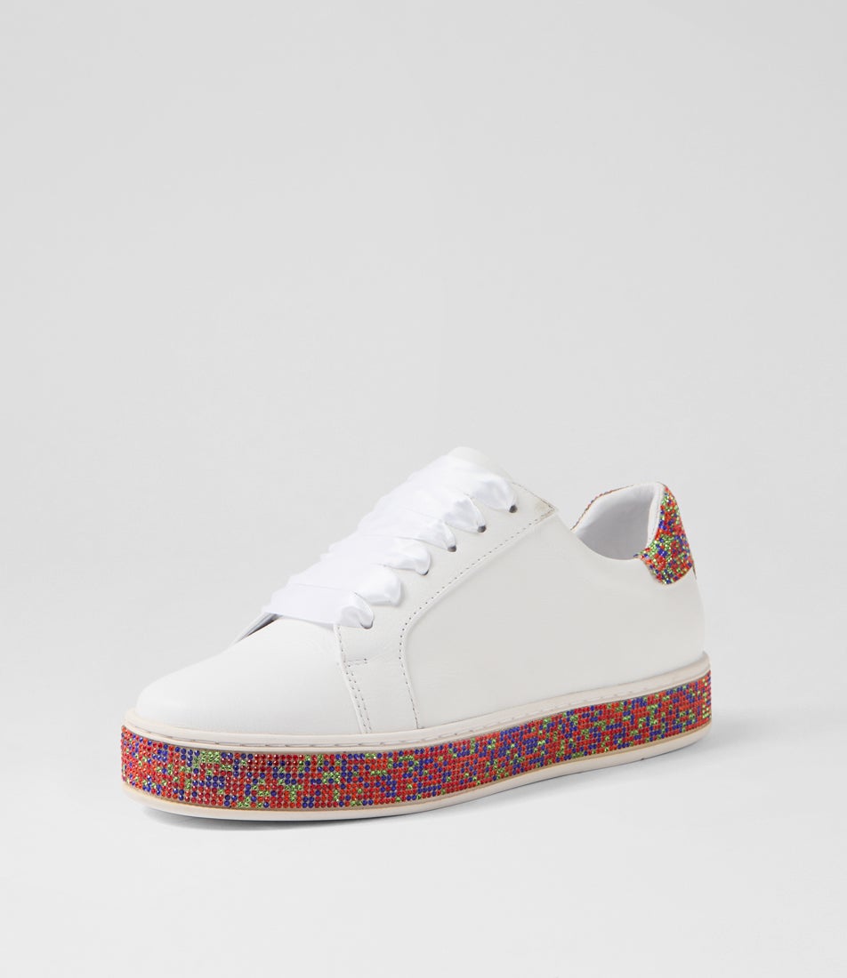Pluma White Multi Leather Jewels Sneakers