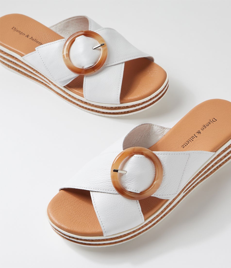 Coveta White Leather Slides